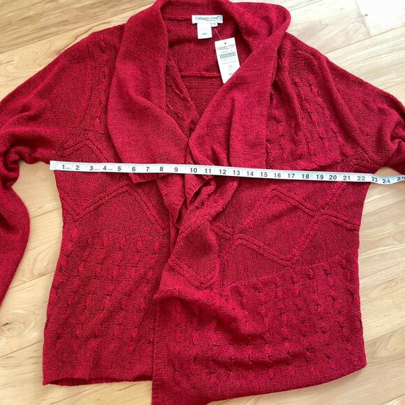 NWT Coldwater Creek Open Front Cardigan Size 1X Red Cable Designs Flowy - Picture 4 of 9